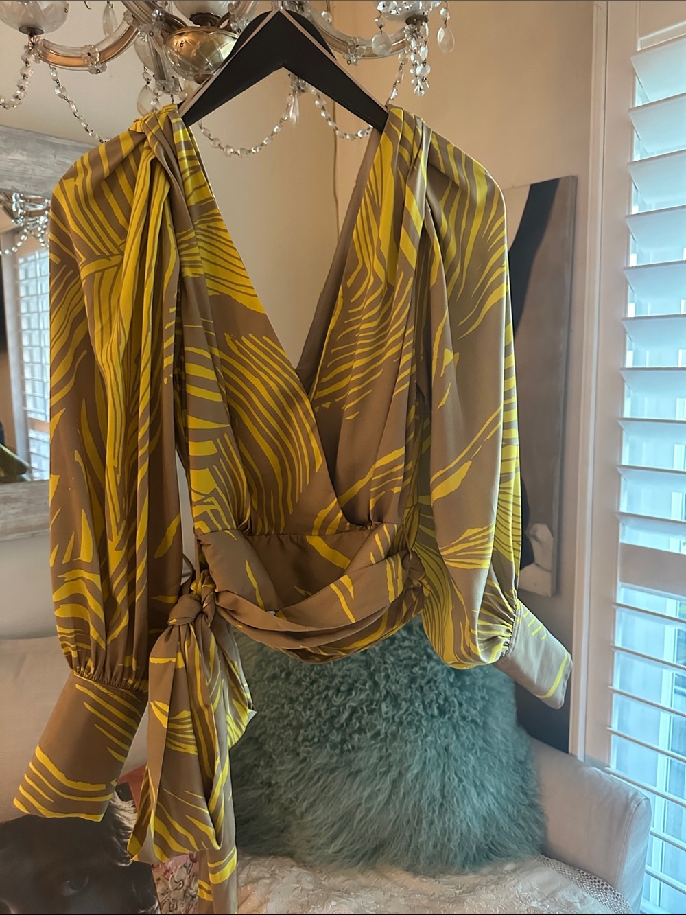Banana Republic Women's Wrap-Front Camisole in Yellow Leaf Print